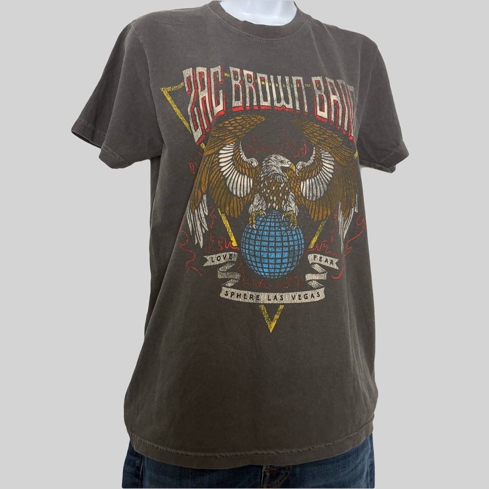Official Tour Zac Brown Band Sphere Las Vegas Tee 2025-26 Vintage‎ Wash Eagle